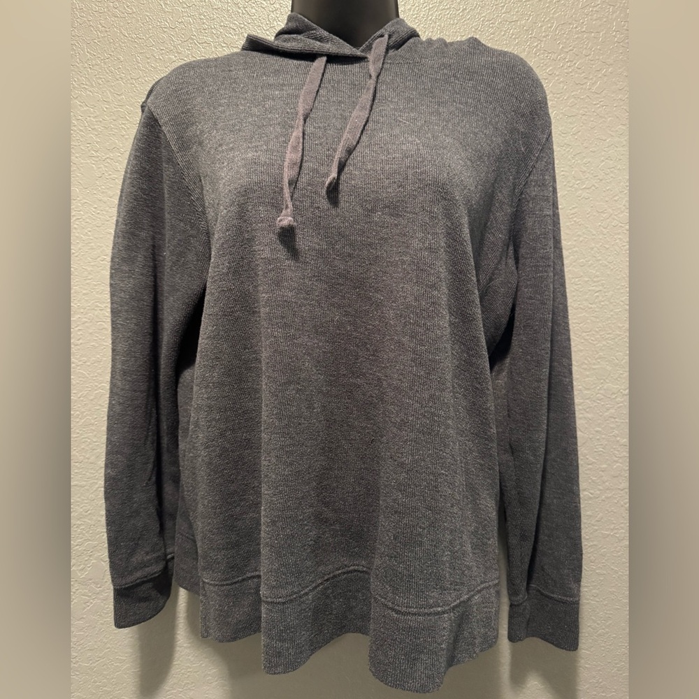 Dark grey hooded sweatshirt with adjustable hood